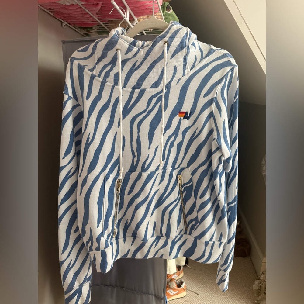 Aviator Nation Blue and White Striped Ninja Hoodie